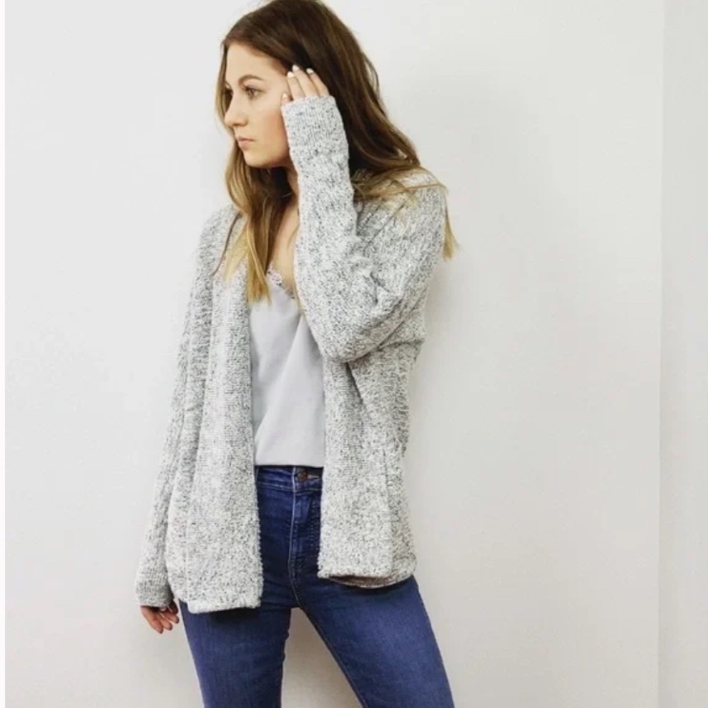 Madewell Women’s L Marled Gray Cotton Linen Open Front Cardigan Sweater Pockets